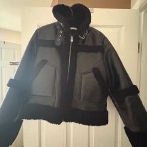 Topshop Black Faux Shearling Coat